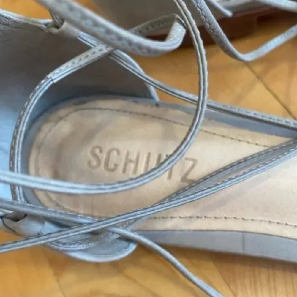 Schutz neida grey pointed toe lace up ballet flats - Picture 7 of 9